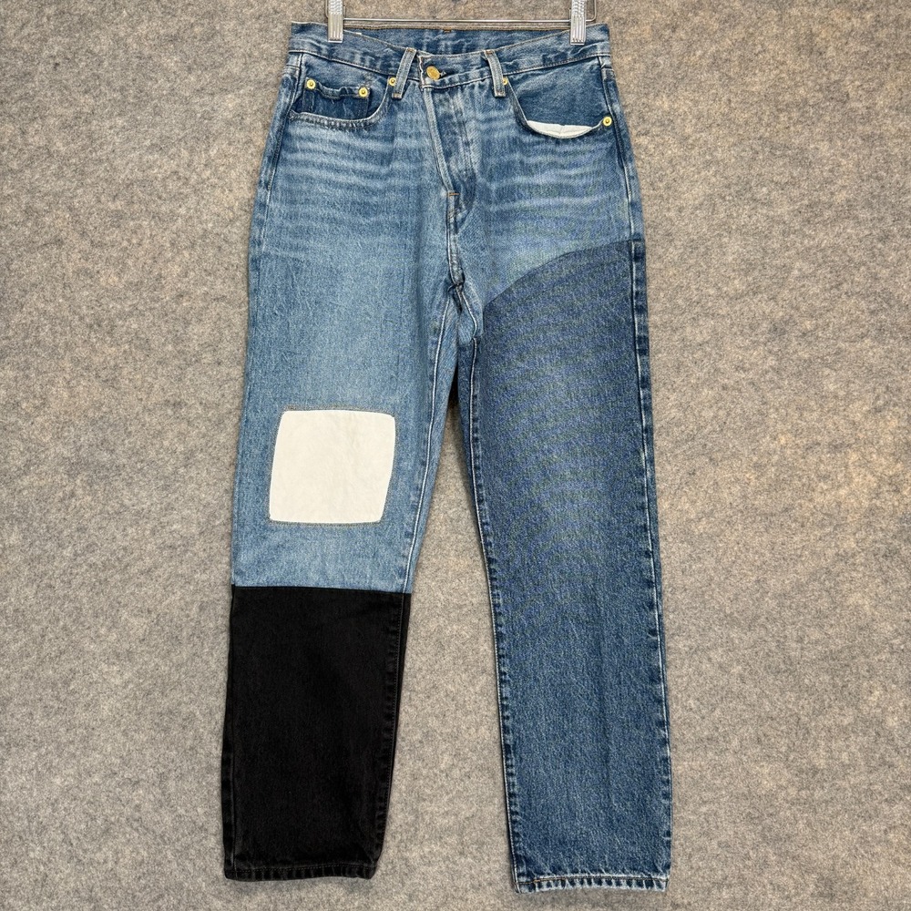 Levi's 501 Patchwork Jeans Womens 27x28 Button Big E Colorblock Blue Black White